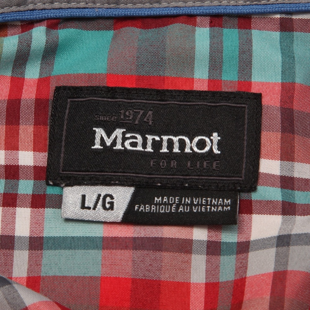 Marmot Men's Large L Short Sleeve Plaid Button-Down Casual Shirt Red Teal - Picture 5 of 12